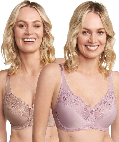 Triumph Embroidered Minimiser Bra In Chocolate Mousse