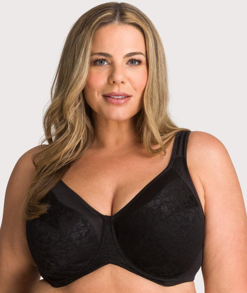 Underwire Full Coverage Bra Wide Straps Unlined Plus Size 34-48C-G H I J K  ( 40D, Black)