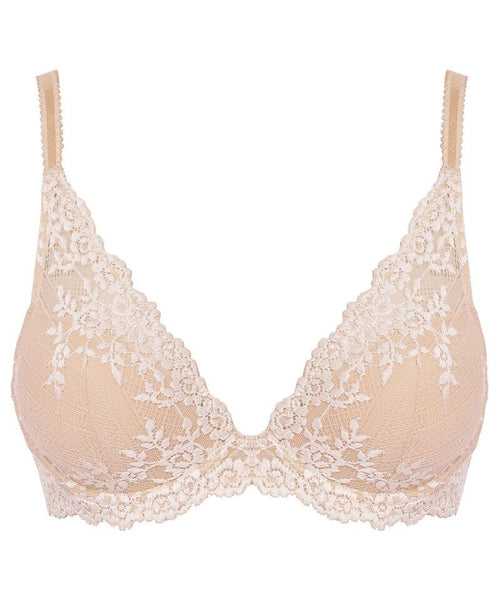 Wacoal Embrace Lace Plunge Underwire Bra - Naturally Nude / Ivory - Curvy  Bras