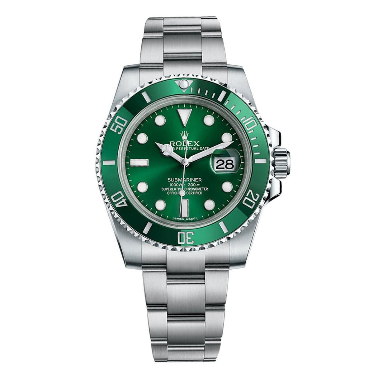 Rolex Men's Submariner Date Watch 116610LV - Green Dial - Oystersteel Case - Bezel with Green Cerachrom Insert in Ceramic - Oystersteel Oyster Bracelet