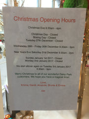 Daisy park Christmas opening times