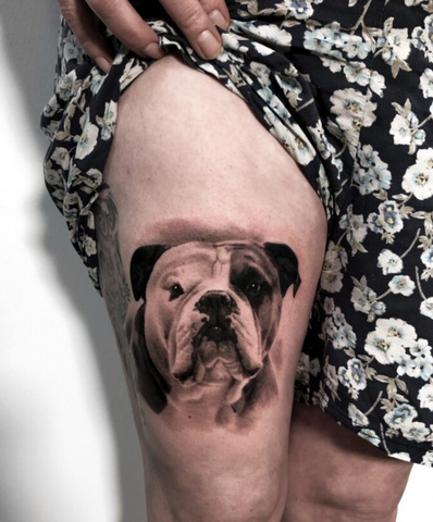 Bulldog tattoo leg