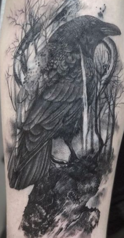Crow tattoo black and grey realism