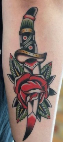 Dagger tattoo with heart old school traditional