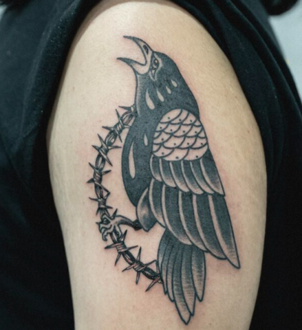Crow tattoo old school traditional