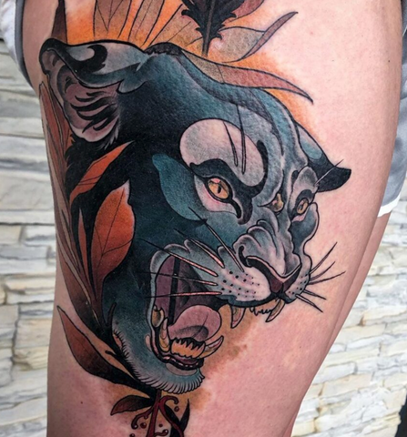 Neo traditional panther tattoo