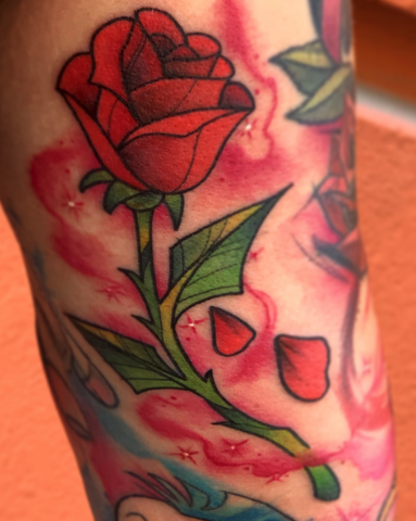 rose tattoo color new school