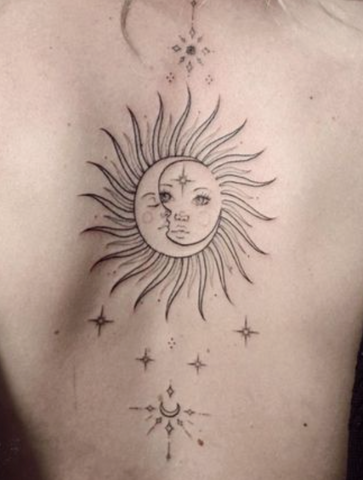 Sun tattoo fine line 