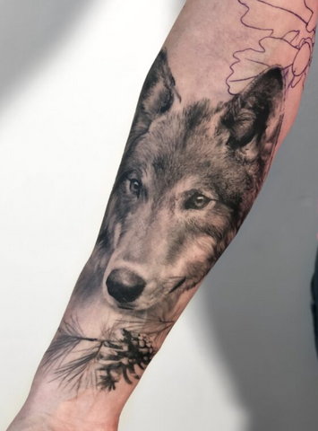 Tattoo wolf meaning forearm black and grey
