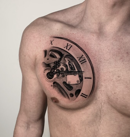 Watch tattoo on chest realism