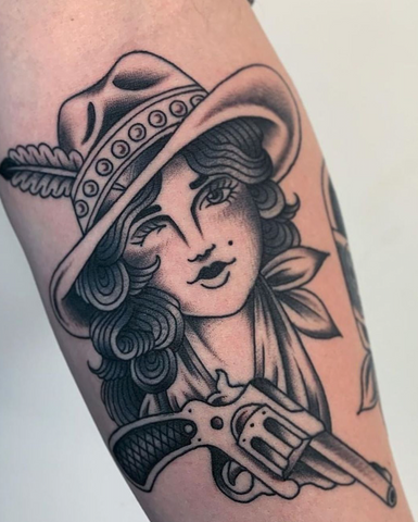 Tattoo uploaded by Irish Jay Tattoo  Cowgirl From my own original flash  paintings  Patrick M Duggan irishjaytattoo americantraditional  traditional tradworkers realtraditional neotraditional boldwillhold  cowgirl longislandtattoo 