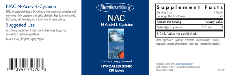 NAC N-Acetyl-L-Cysteine 500 mg 120 tabs - Pharma 1 Online Store