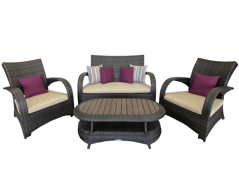 Outdoor Luxury Rattan Conversation Set w/ Sunbrella Cushions – New