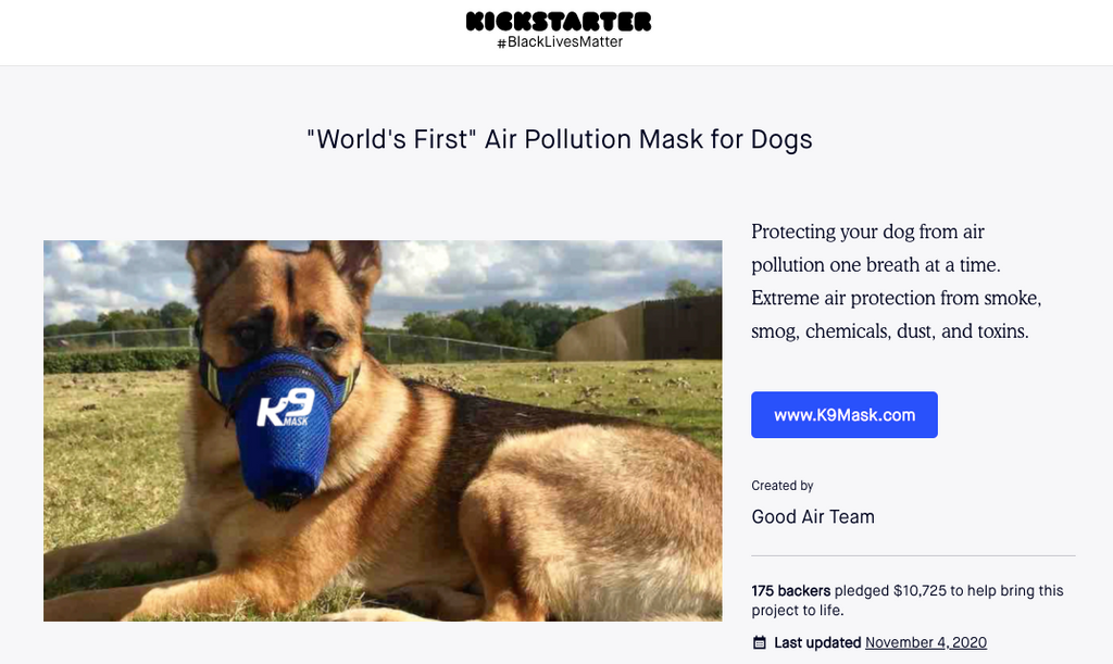 Маска для обличчя для собак K9 Mask® на Kickstarter