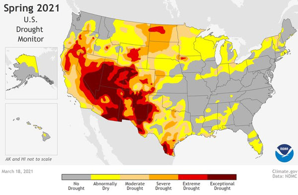Західне узбережжя Каліфорнії та південний захід США 2021 Прогноз посухи