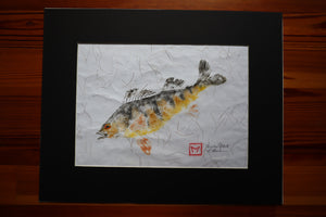 Yellow Perch on Gold Unryu Original Gyotaku 16x20