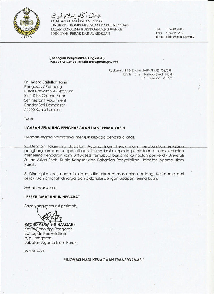 Penghargaan Dari Jabatan Agama Islam Perak Jaipk 2018
