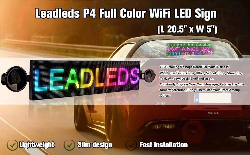 20 Zoll Auto-Schild, mehrfarbige Werbetafel, WiFi-LED-Schild, kabellos –  Leadleds