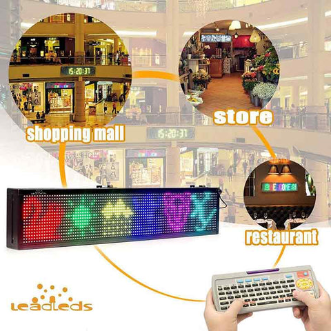 Leadleds Pantalla LED remota que desplaza el tablero de mensajes multicolor para empresas, 30 por 6 pulgadas