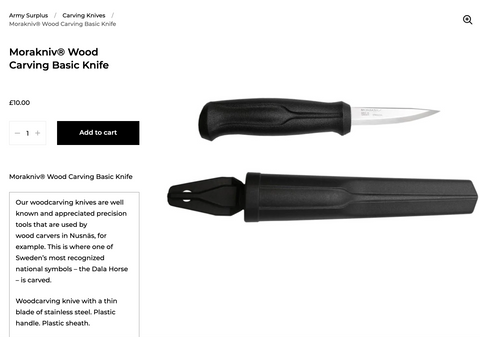 Product listing for black carving knife