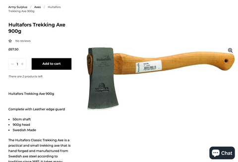 Product listing for trekking axe