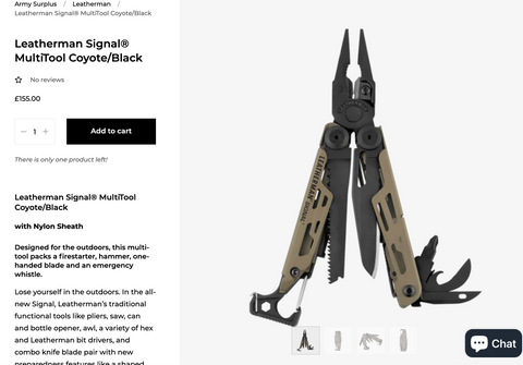 Product listing for multi-tool