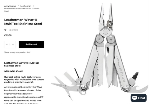 Product listing for silver multi-tool