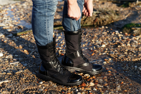 Woman tying Boots