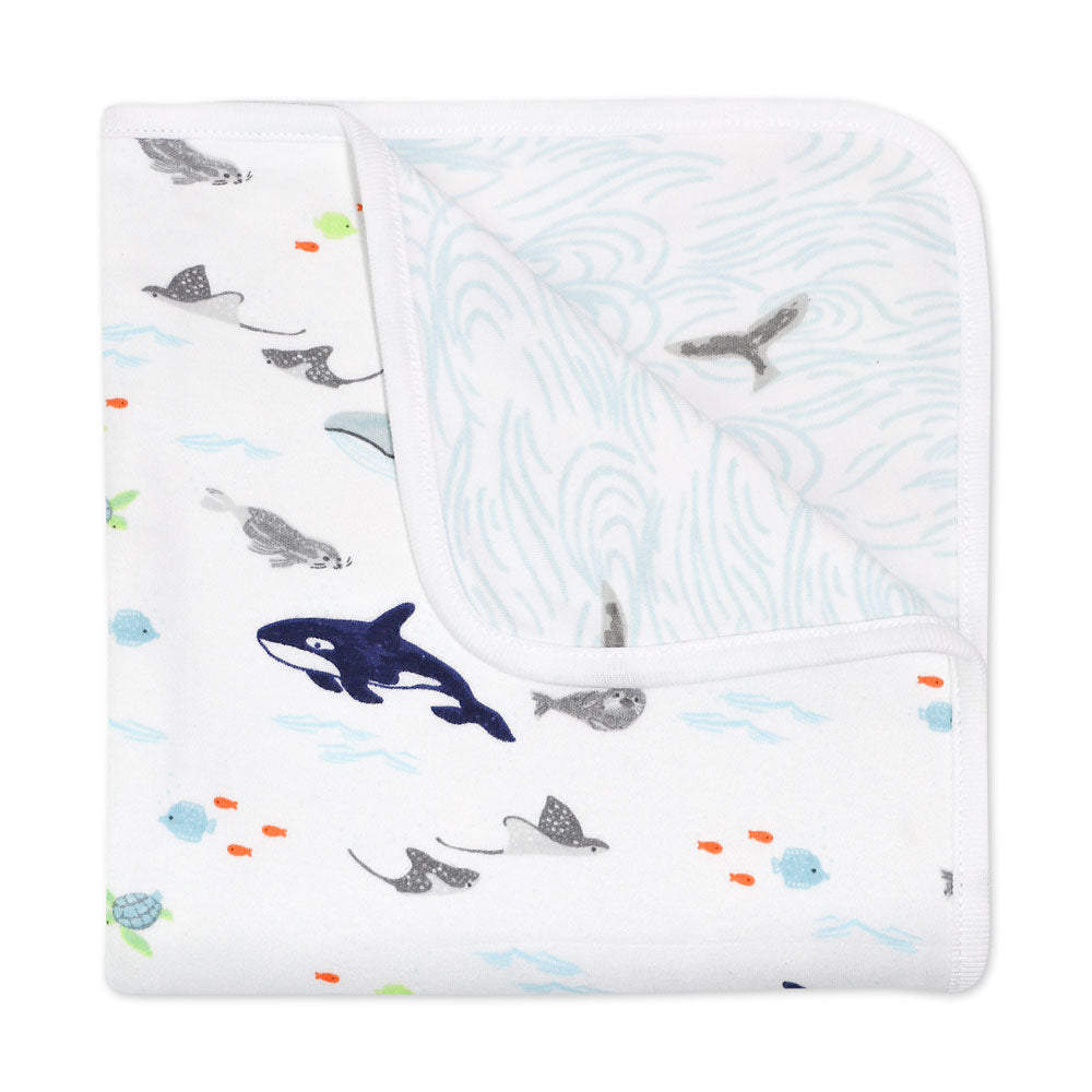 Organic Cotton Receiving Blanket in Sweet Sea Life Print - Mac  Moon product image