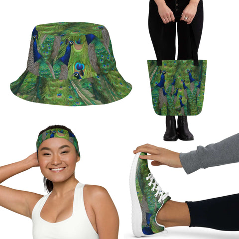 Peacock tennis bag, tennis headband, tennis hat, tennis shoes