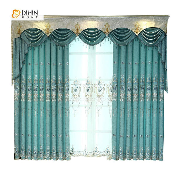 teal curtains living room