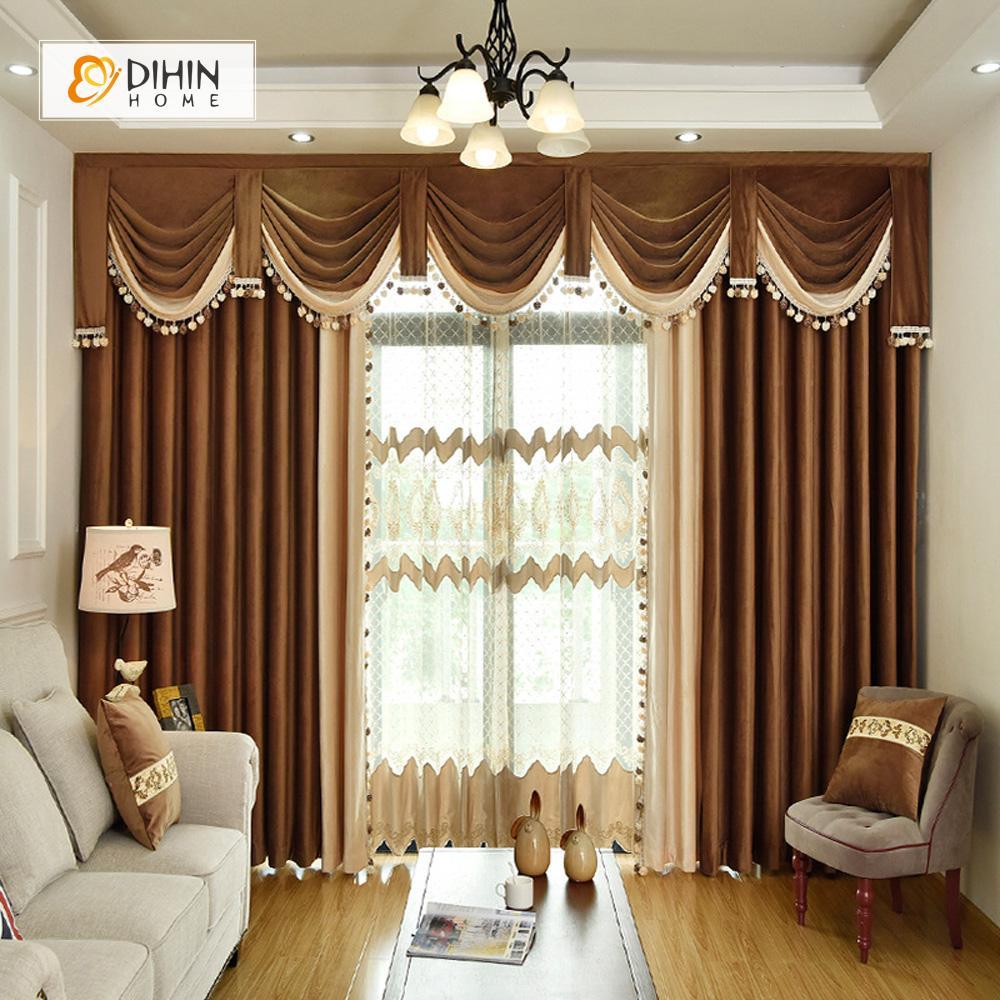 Dihinhome Home Textile European Curtain Dihin Home Brown Velvet Exquisite Valance Blackout Curtains Grommet Window Curtain For Living Room 52x84 Inch 1 Panel 6384065871939 ?v=1566442083