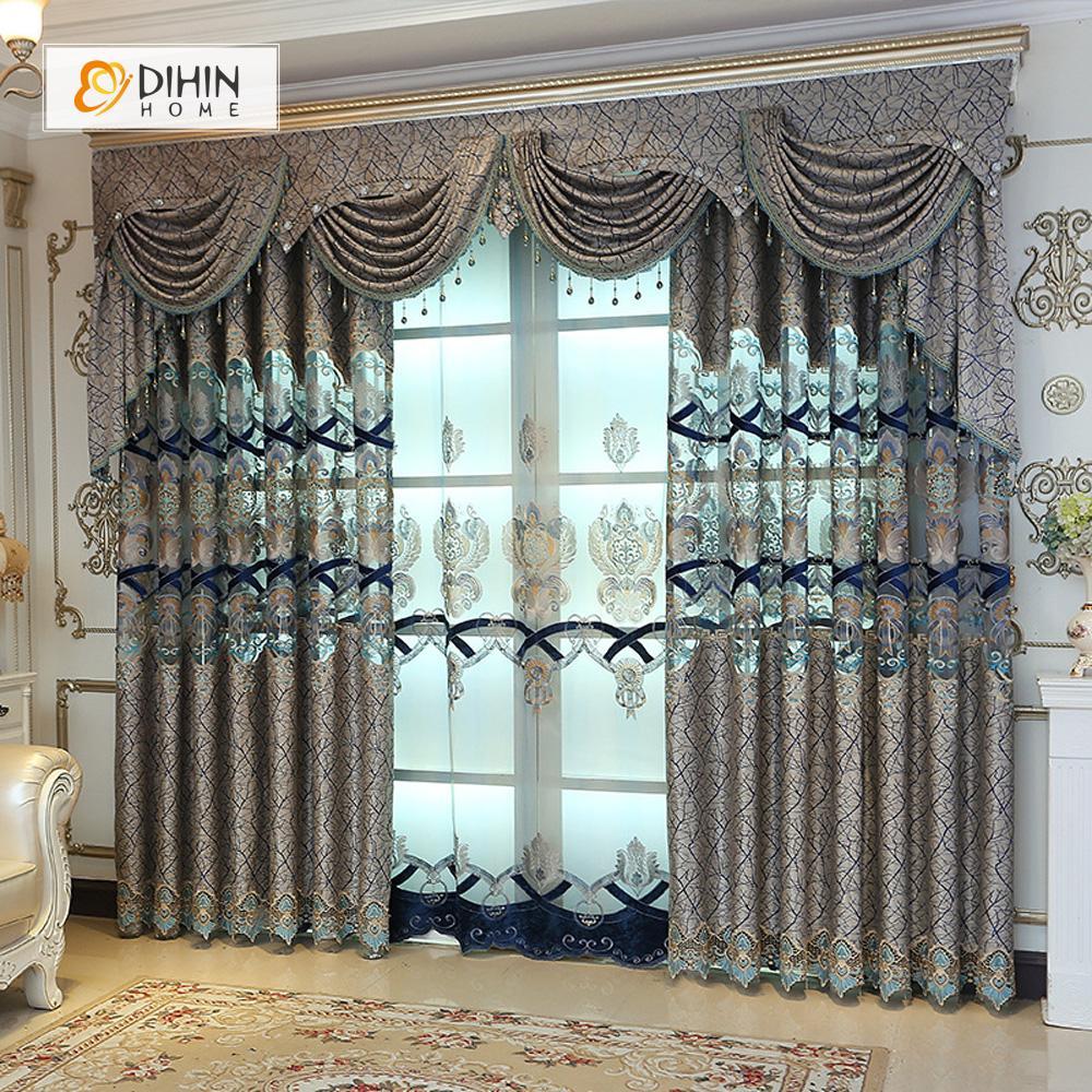 blue grey valance curtains