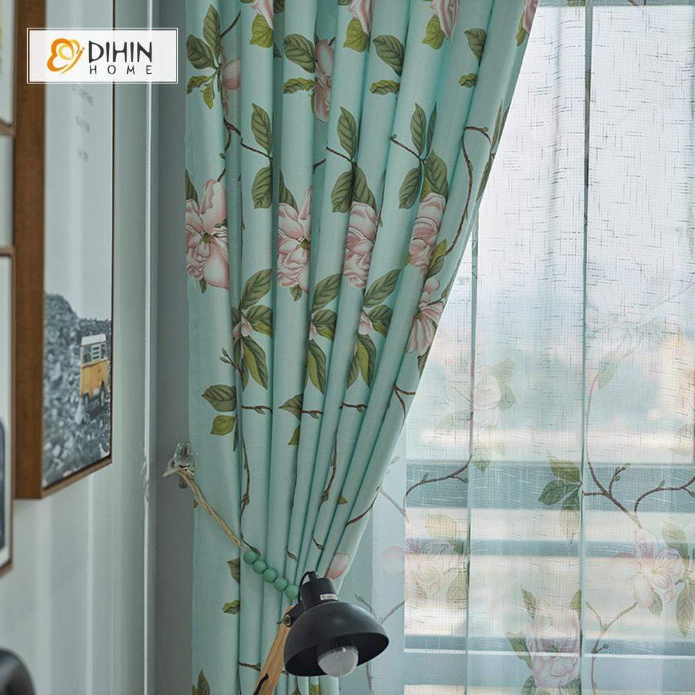 Pastoral Curtain Blackout Grommet Window Curtain For Living Room DIHINHOME Home Textile