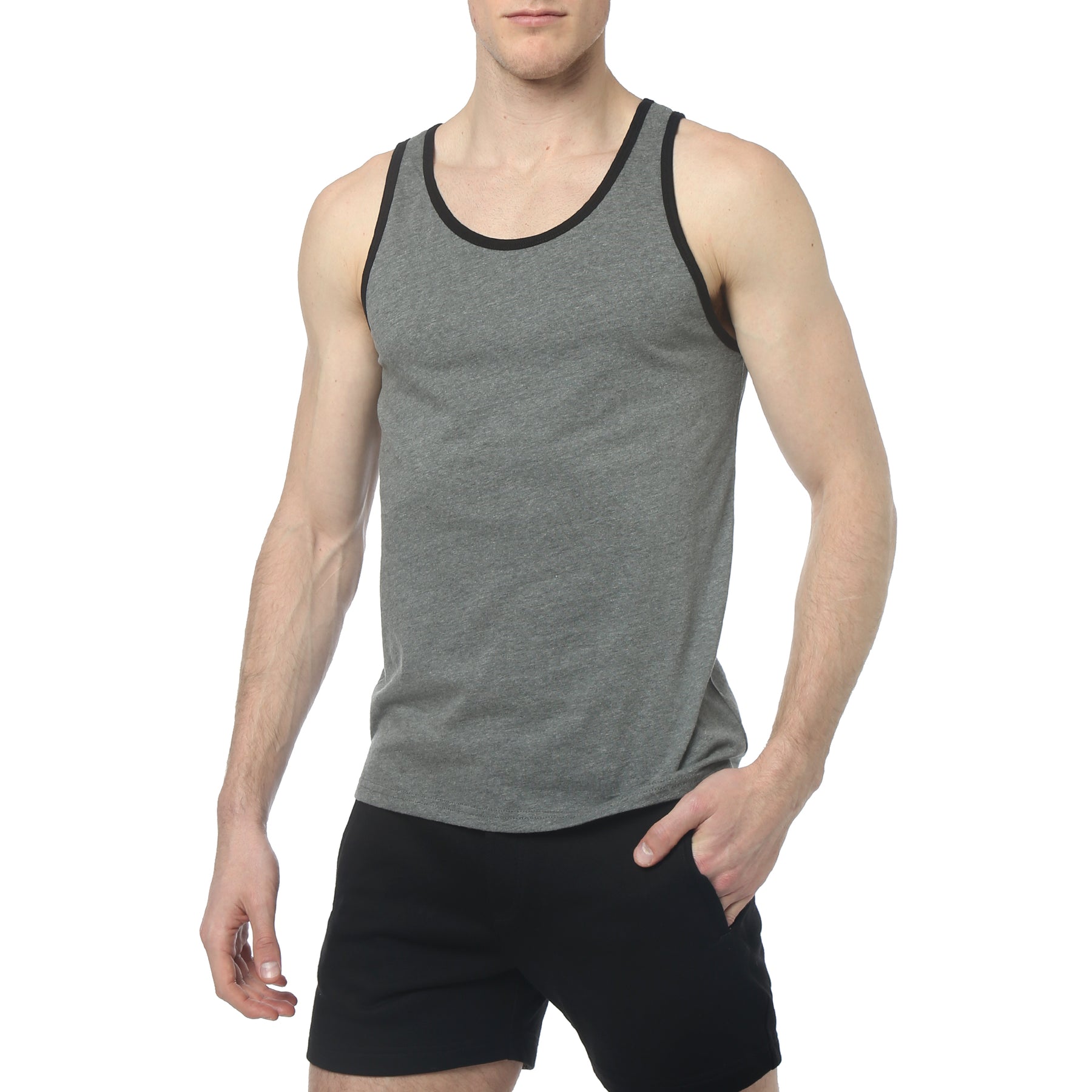 Deep Heather/Black Contrast Color Piping Jersey Tank Top– Parke & Ronen
