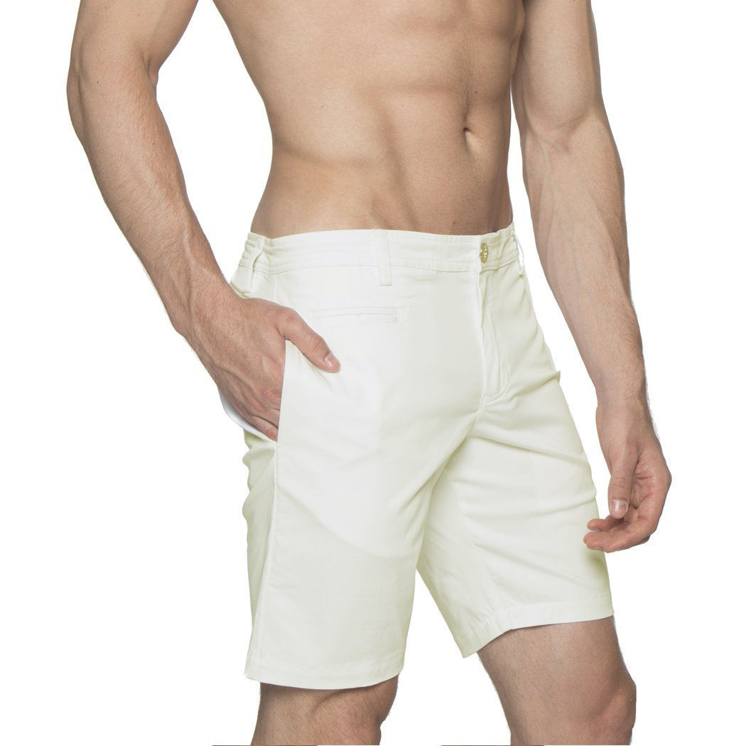 Off White Solid Stretch Madrid Shorts