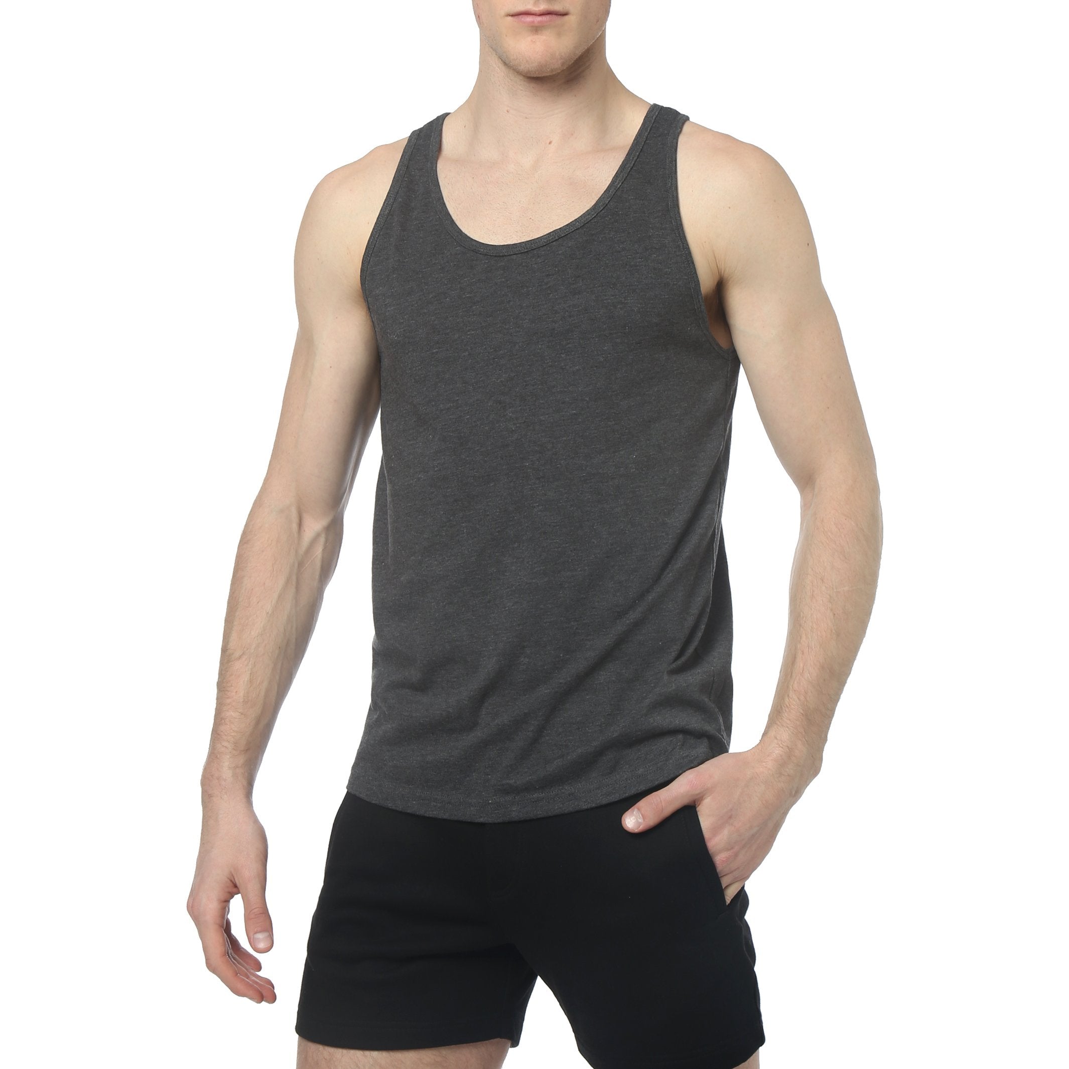 Dark Heather Grey Solid Jersey Tank Top