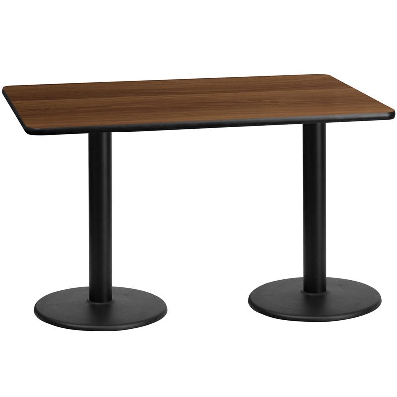 Flash Furniture 30'' x 60'' Rectangular Walnut Laminate Table Top with 18'' Round Table Height Bases - XU-WALTB-3060-TR18-GG