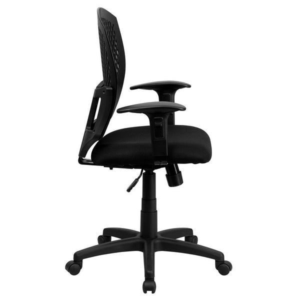 Flash Furniture Mid-Back Designer Back Swivel Task Chair with Fabric Seat and Adjustable Arms - WL-3958SYG-BK-A-GG