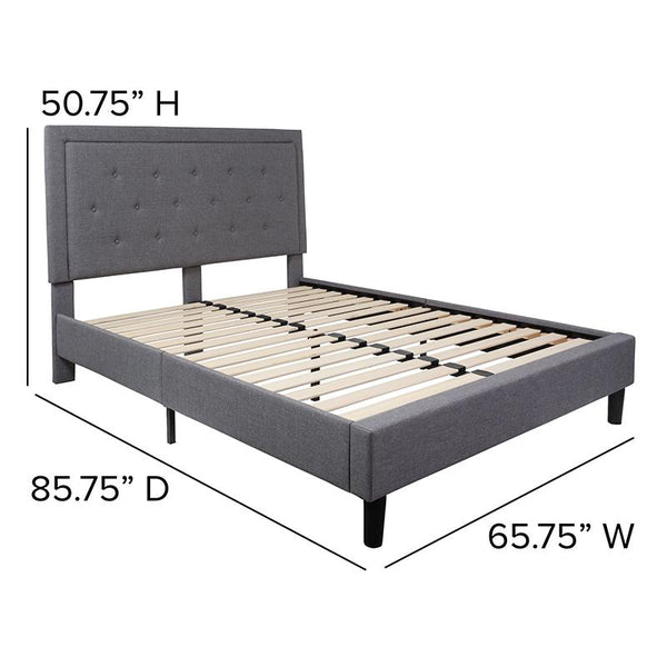 Flash Furniture Roxbury Queen Size Tufted Upholstered Platform Bed in Light Gray Fabric - SL-BK5-Q-LG-GG