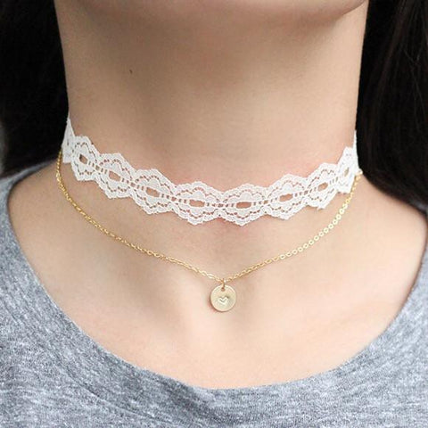 taudrey off to the laces choker necklace layered lace and gold 