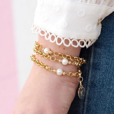 taudrey wrapped in pearls bracelet blogger collection kristin leahy gold link pearl personalize mothers day gift