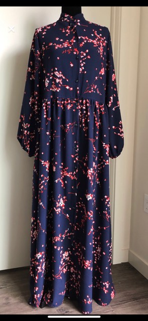 navy dress with red flowers