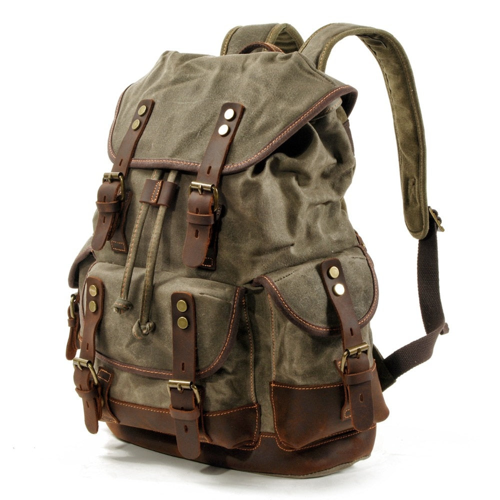 vintage canvas leather backpack