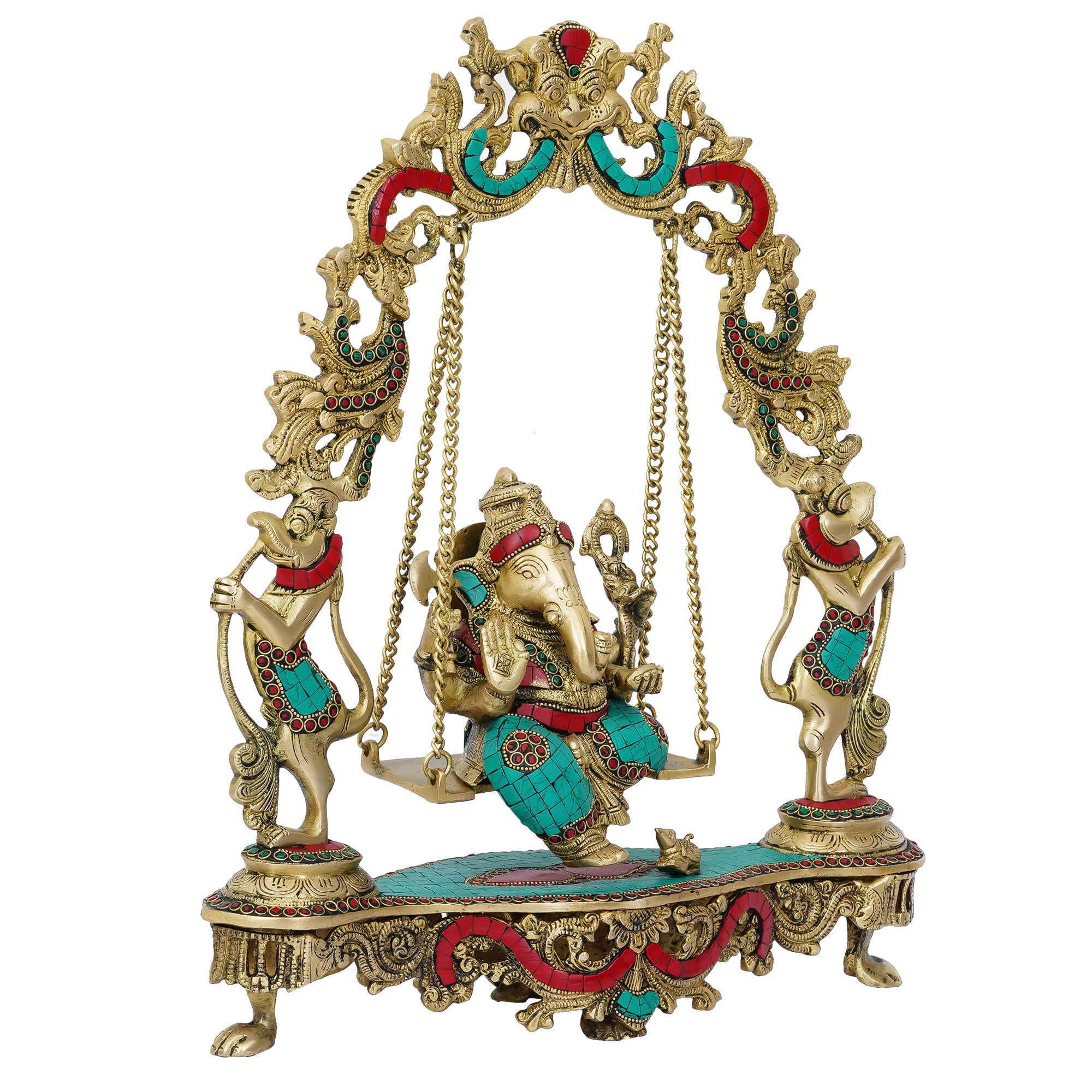 Lord Ganesha on a Swing Handcrafted Brass Idol with Stone Work ...