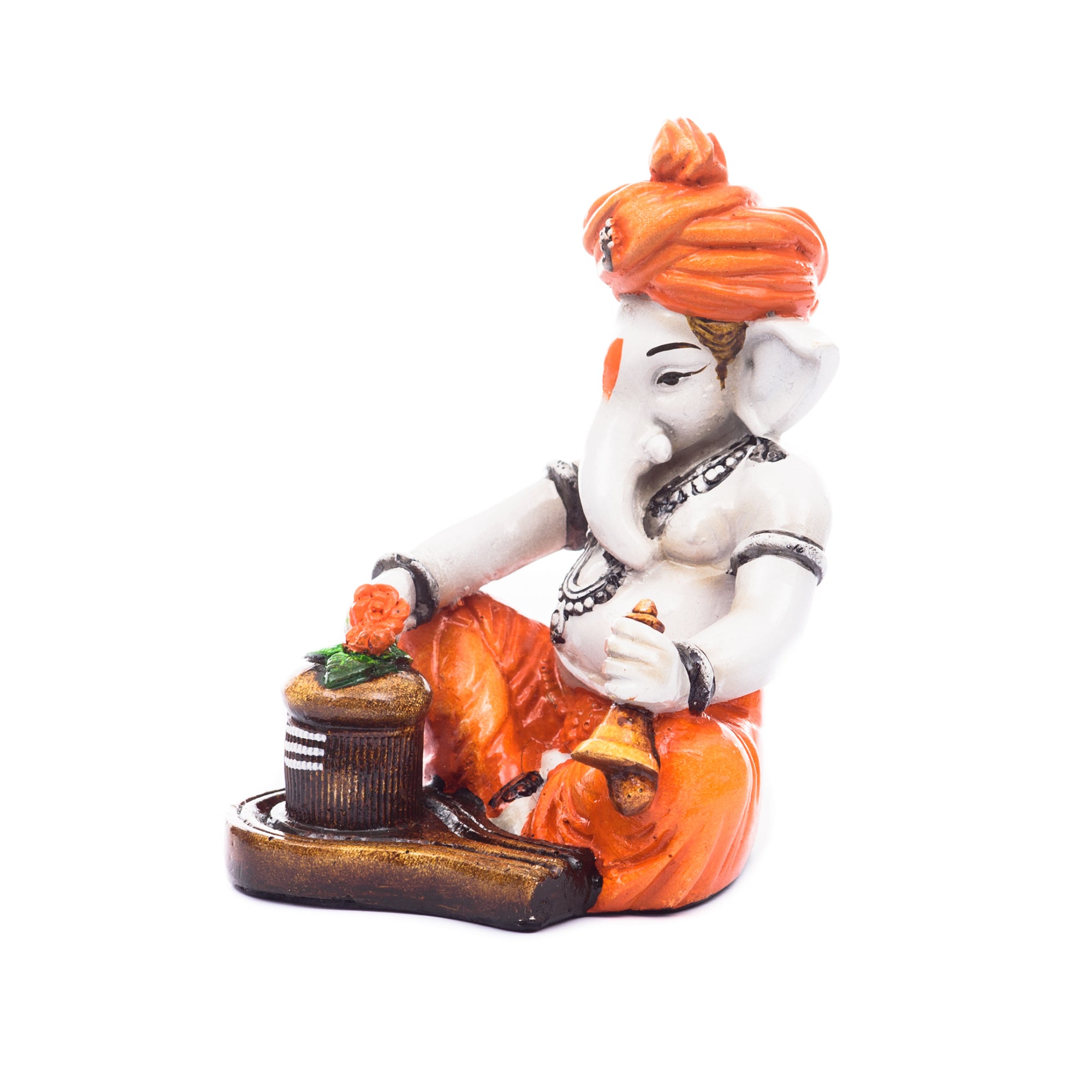 Orange Polyresin Lord Ganesha Idol Worshipping Lord Shiv Pooja 3