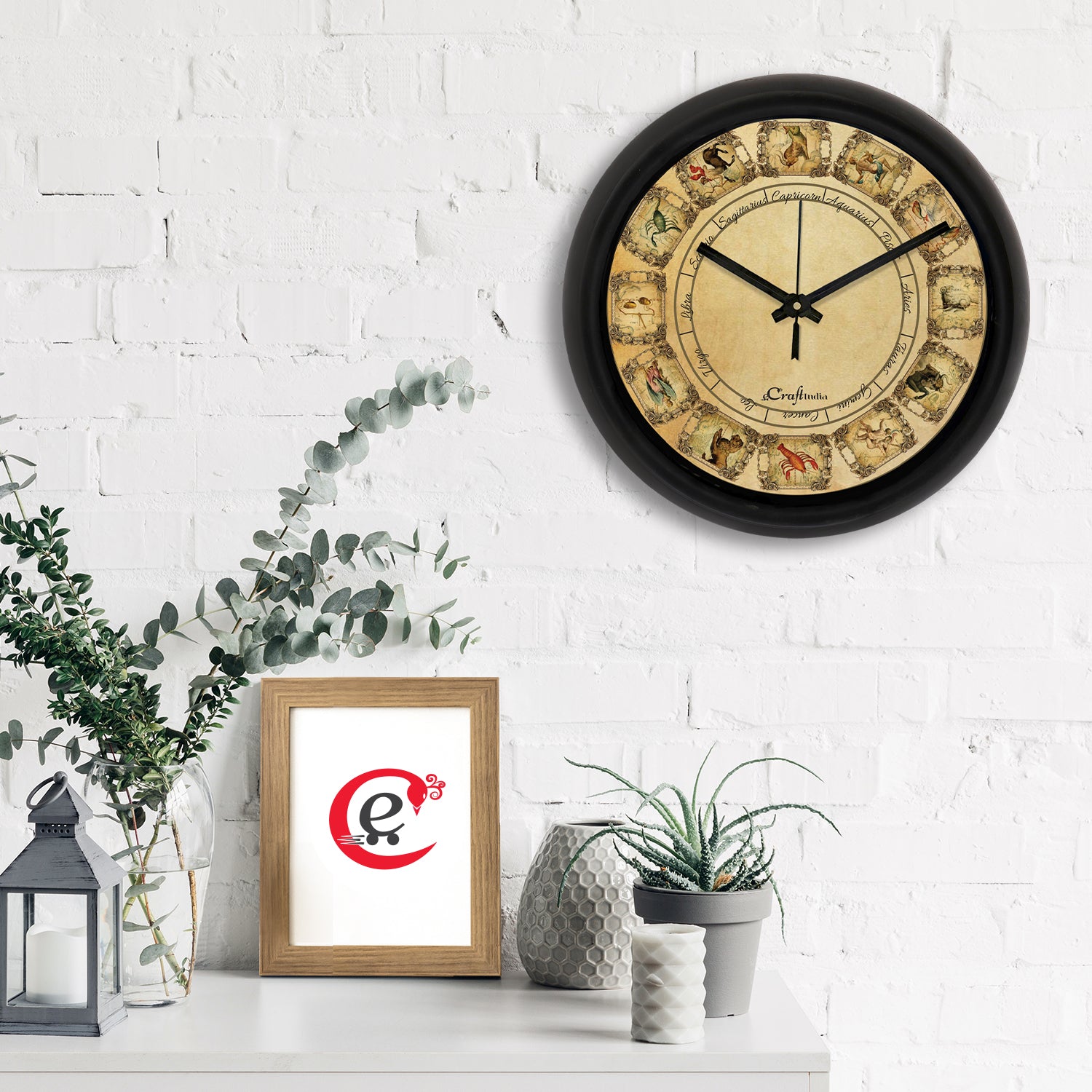 "Zodiac Sign" Designer Round Analog Black Wall Clock 1