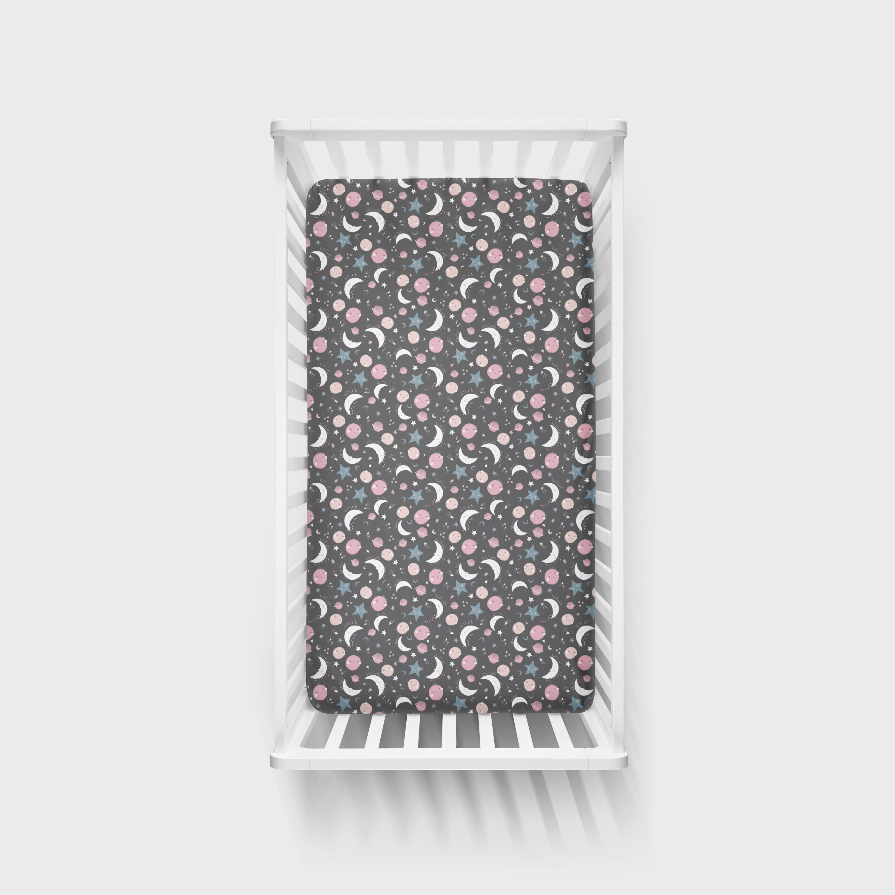 Pink To the Moon & Back Fitted Crib Sheet
