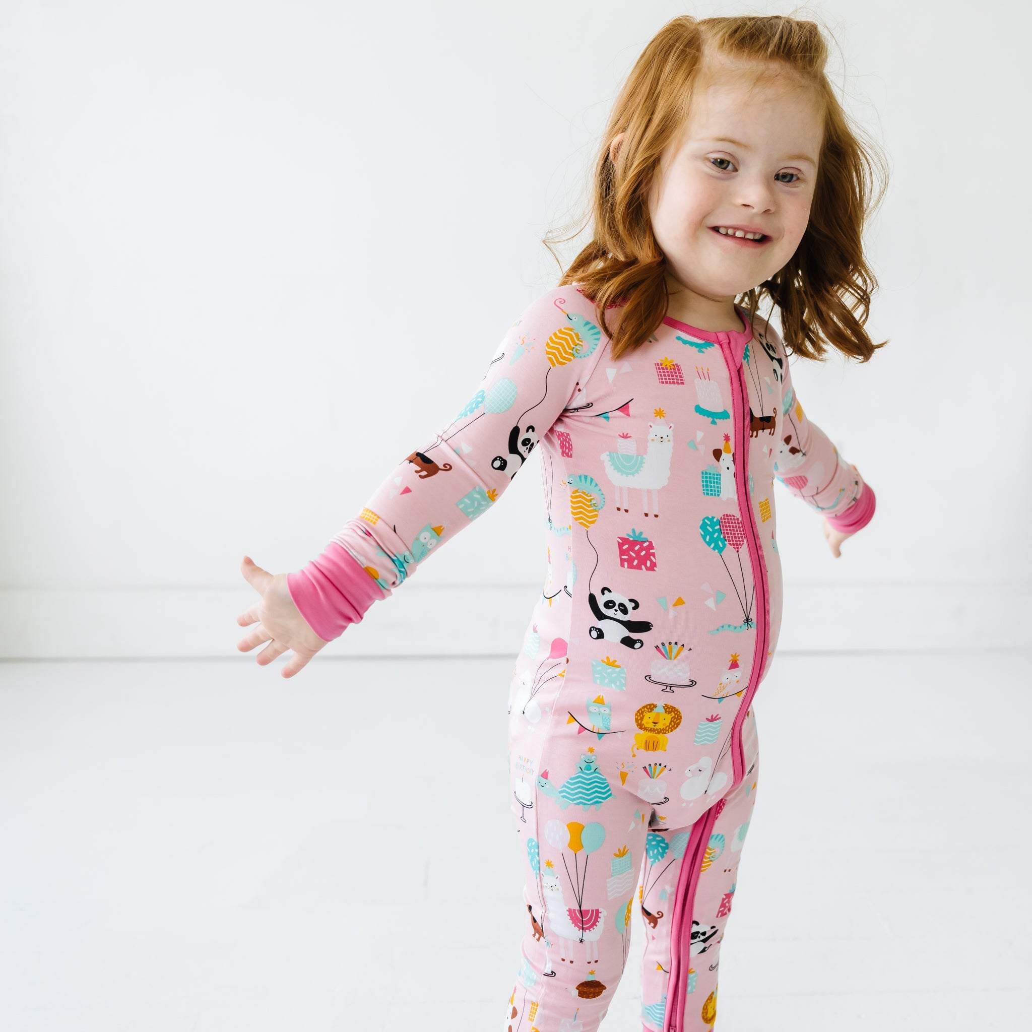 Pink Party Animals Bamboo Viscose Zippy - Little Sleepies