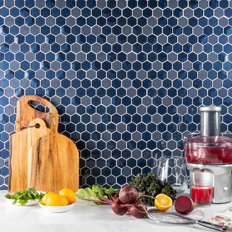 Blue Glass Tile Backsplash